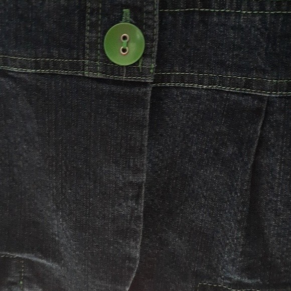 Onque shacket blue denim shirt jacket s m green trim blazer top lagenlook casual - Picture 5 of 8